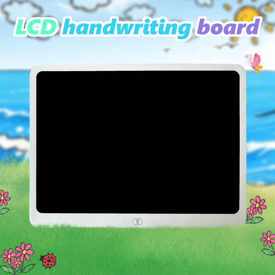 Blank white 20 inch LCD handwriting board on a colorful background