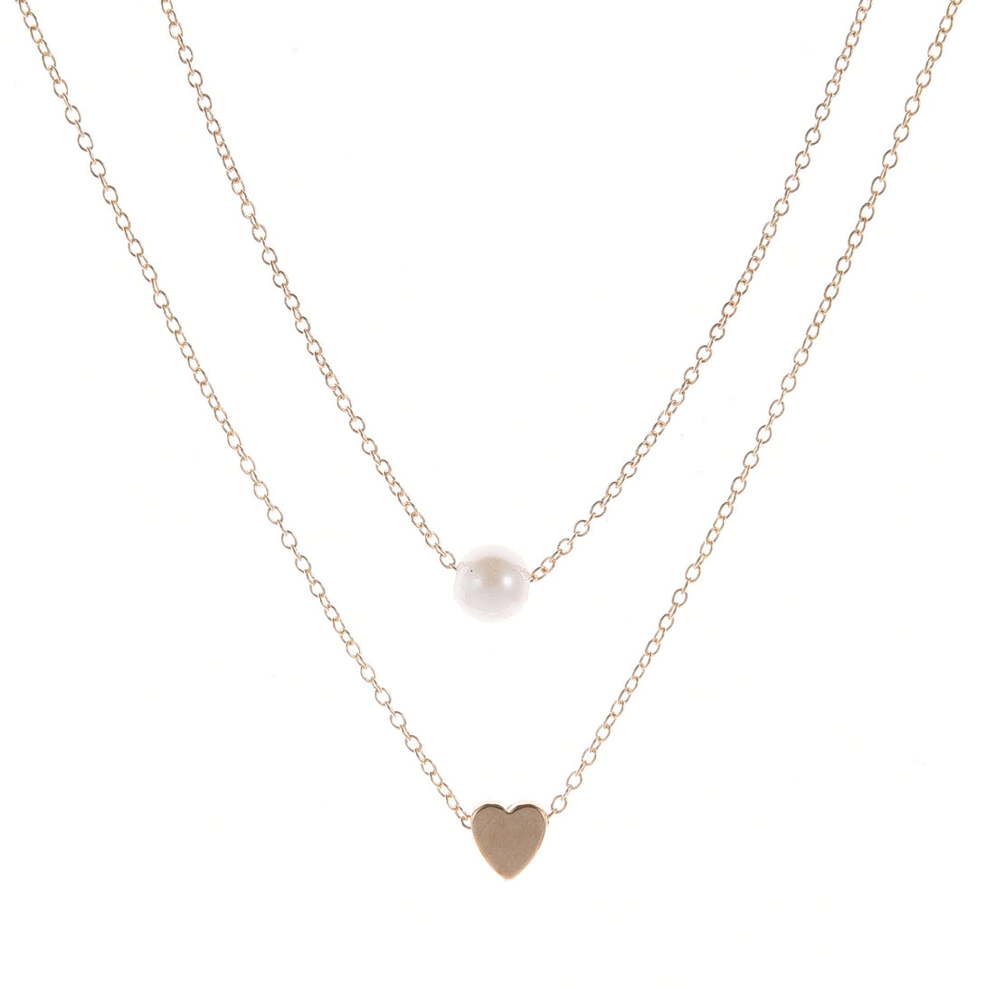 Double-Layer Heart Pendant Imitation Pearl Necklace
