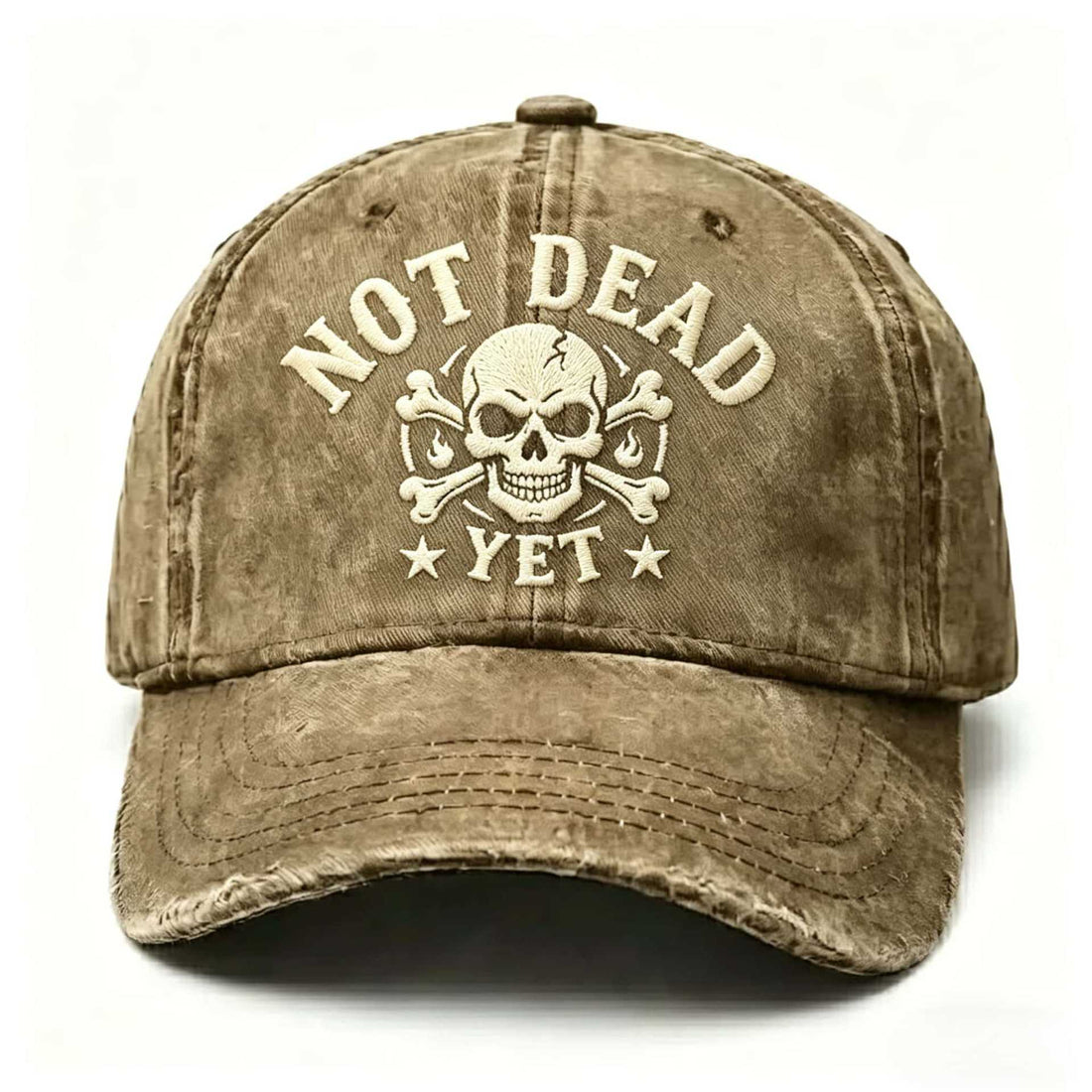 Vintage Washed Cotton Baseball Cap with Skull Embroidery