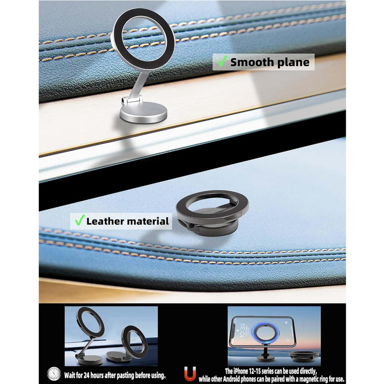 Magnetic car phone mount on dashboard, front view