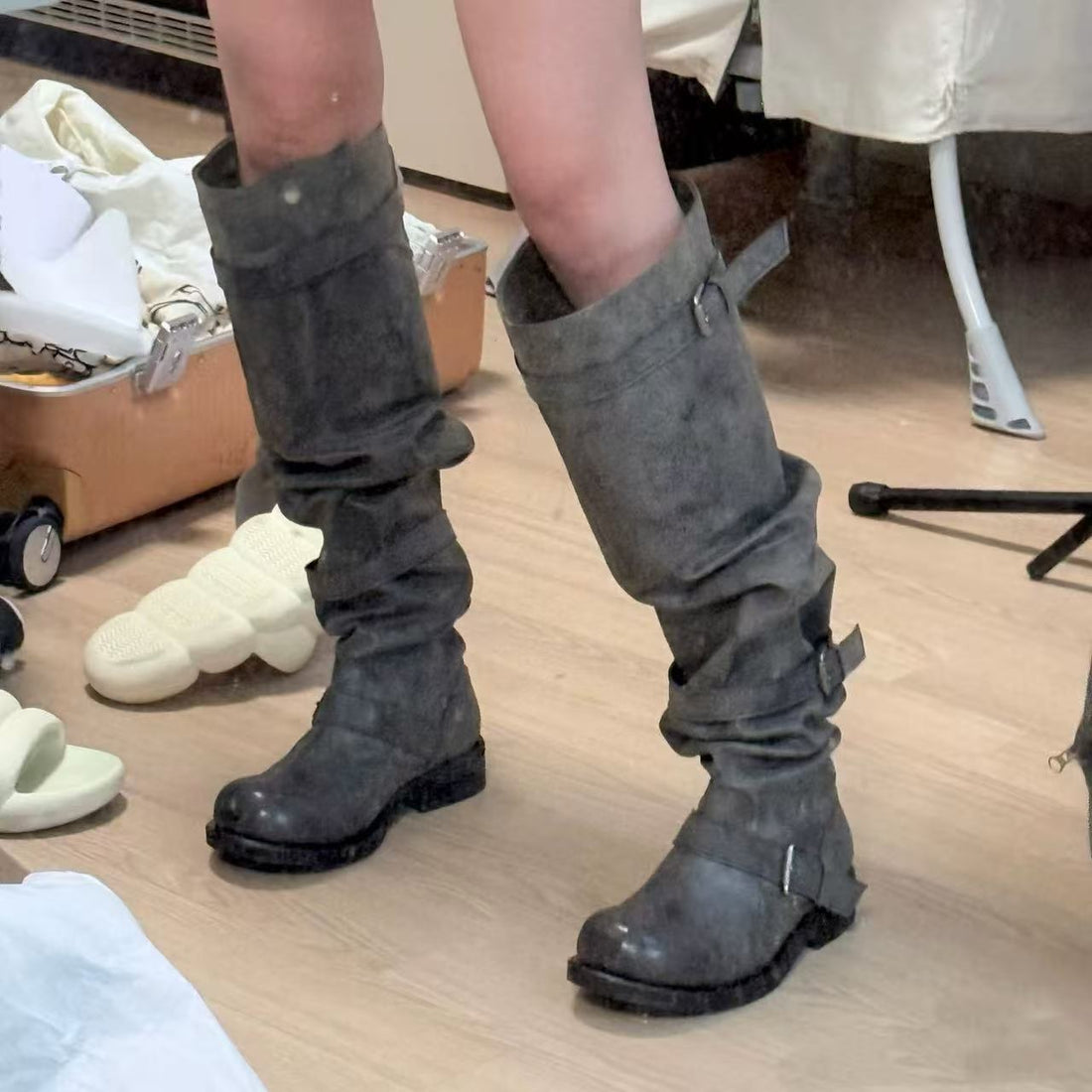 Women's Niche Korean Design Wide-Calf Over-the-Knee Chunky Heel Riding Boots
