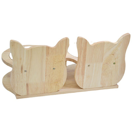 Bamboo Pet Feeder Stand with Ceramic Bowls