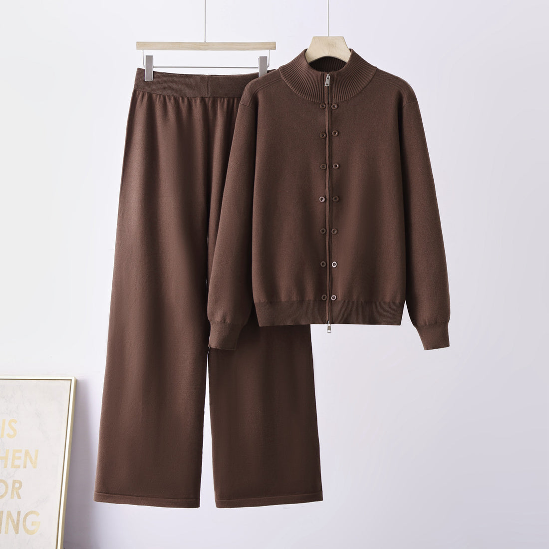 Women's thick knit half-zip sweater and trousers two-piece set, photo 1