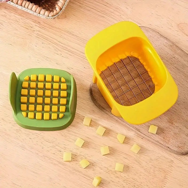 Vegetable chopper press handle in use
