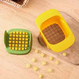 Vegetable chopper press handle in use