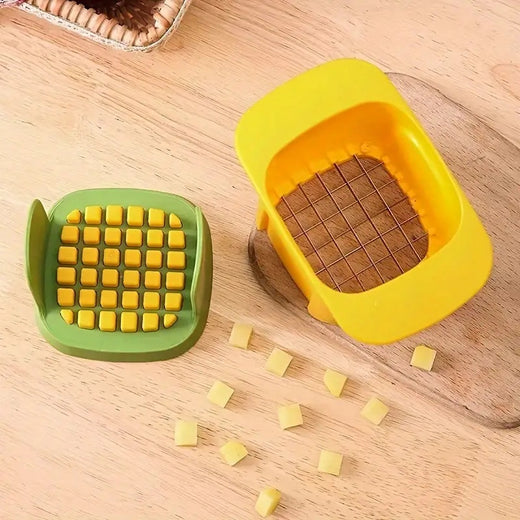 Vegetable chopper press handle in use