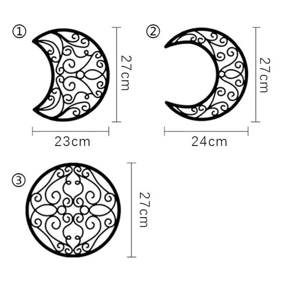 Size chart for the crescent and full moon metal pieces