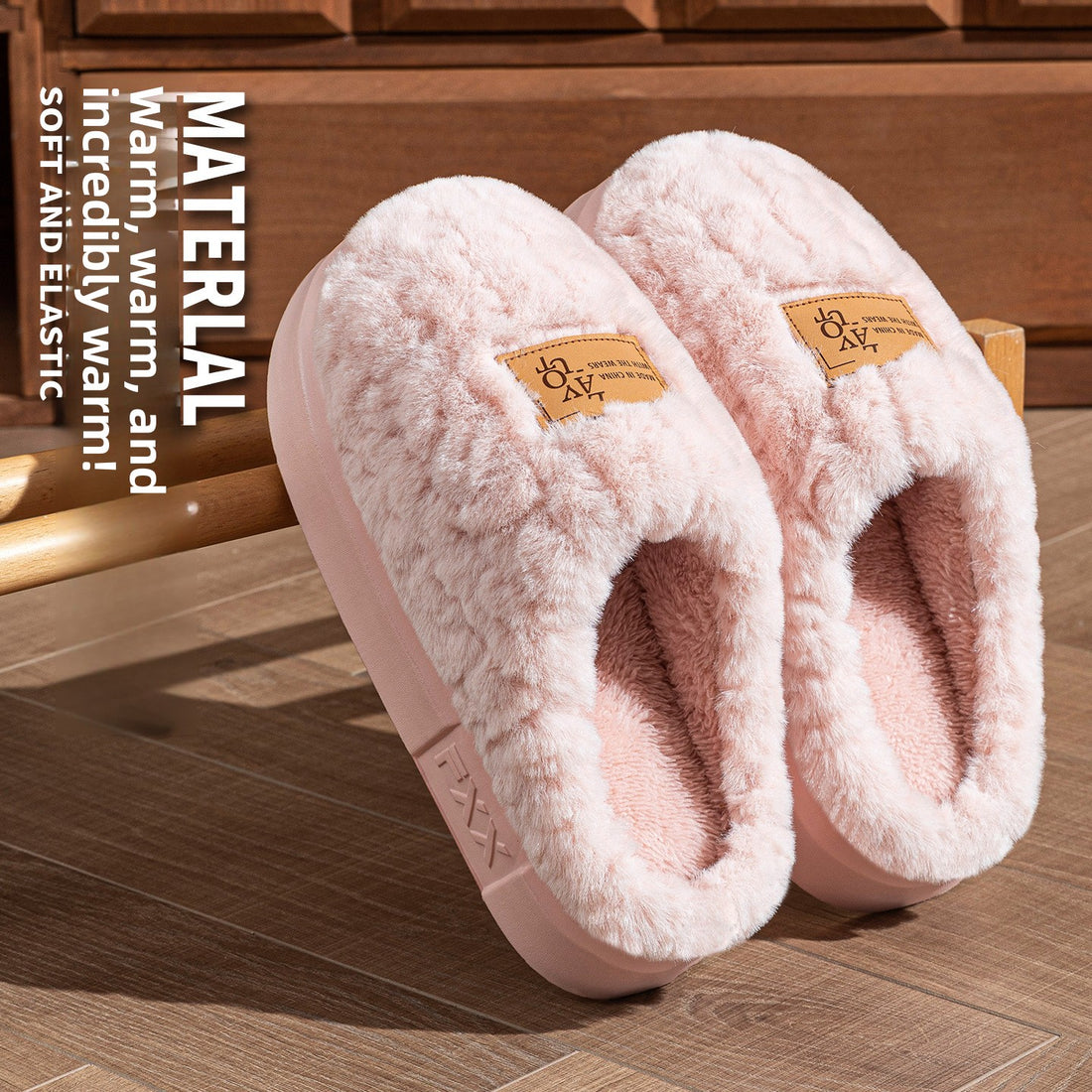 Unisex Plush Fleece Lined Cotton Slippers with Anti-Slip Sole