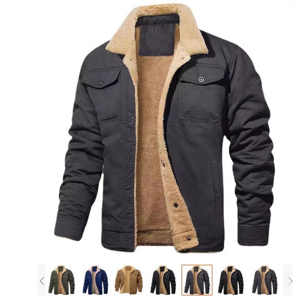 Men's Thickened Fleece Lined Cotton Work Jacket