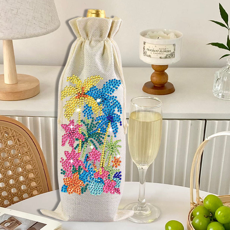 DIY Diamond Painting Christmas Linen Wine Gift Bag