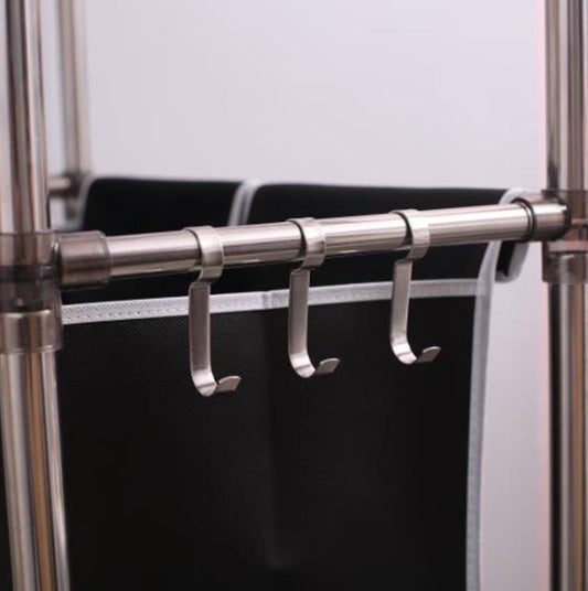 Close-up of the side hooks on the laundry sorter frame