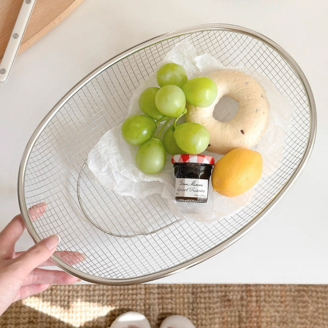 Hollow Stainless Steel Oval Draining Storage Basket