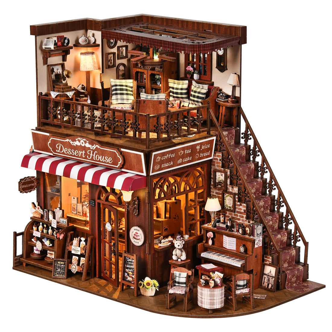 Wooden DIY Miniature House Kit Street Corner Sweet Shop Model Assembly Puzzle Bookend Decorative Craft