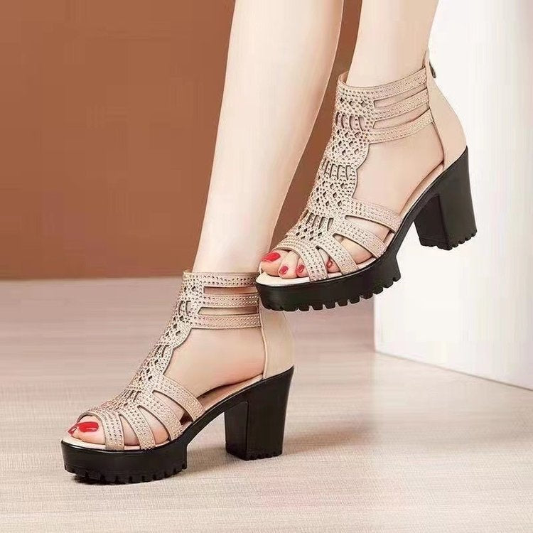 Women Soft Sole Solid Color High Heel Sandals