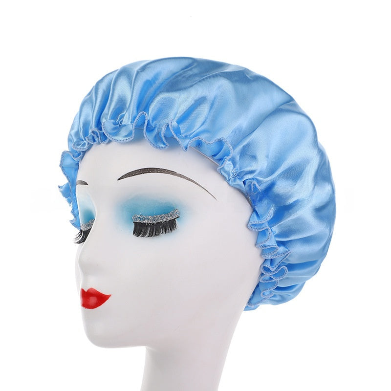 Womens Satin Nightcap Shower Cap Hair Care Cap Adjustable Dome Hat