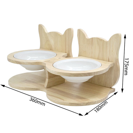 Bamboo Pet Feeder Stand with Ceramic Bowls