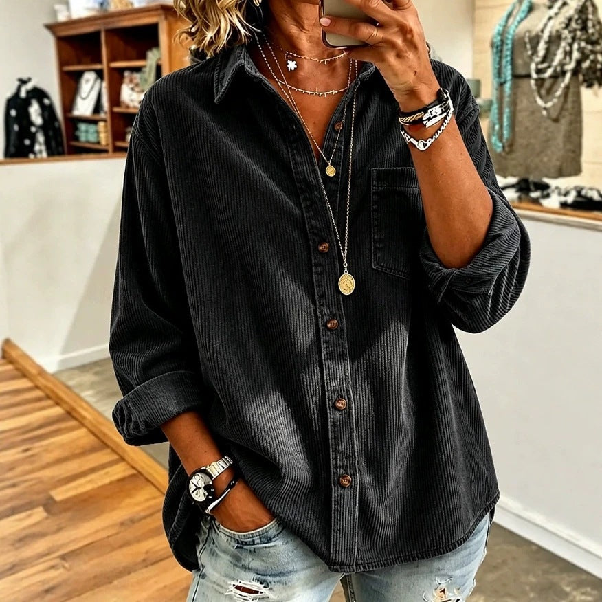 Loose-fit corduroy button-front shirt with turn-down collar, photo 4
