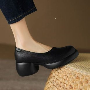 Womens Soft Sole Leather Loafers Thick Platform Chunky Heel Shoes