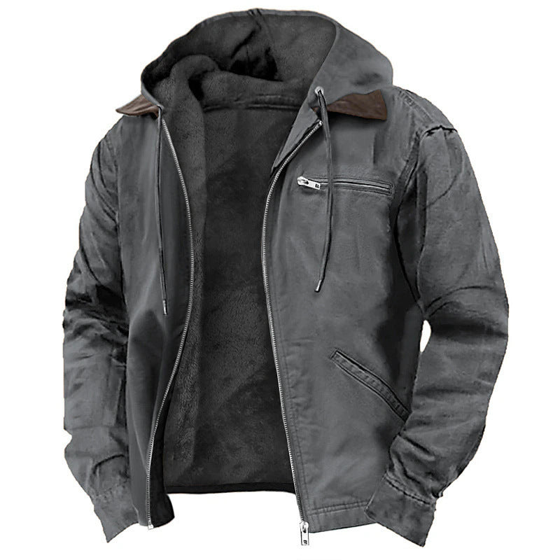 Mens Hooded Cotton Fleece Lined Zip Jacket