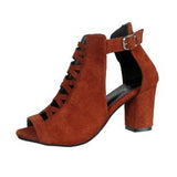 Womens Suede Peep Toe Sandals with Back Zipper