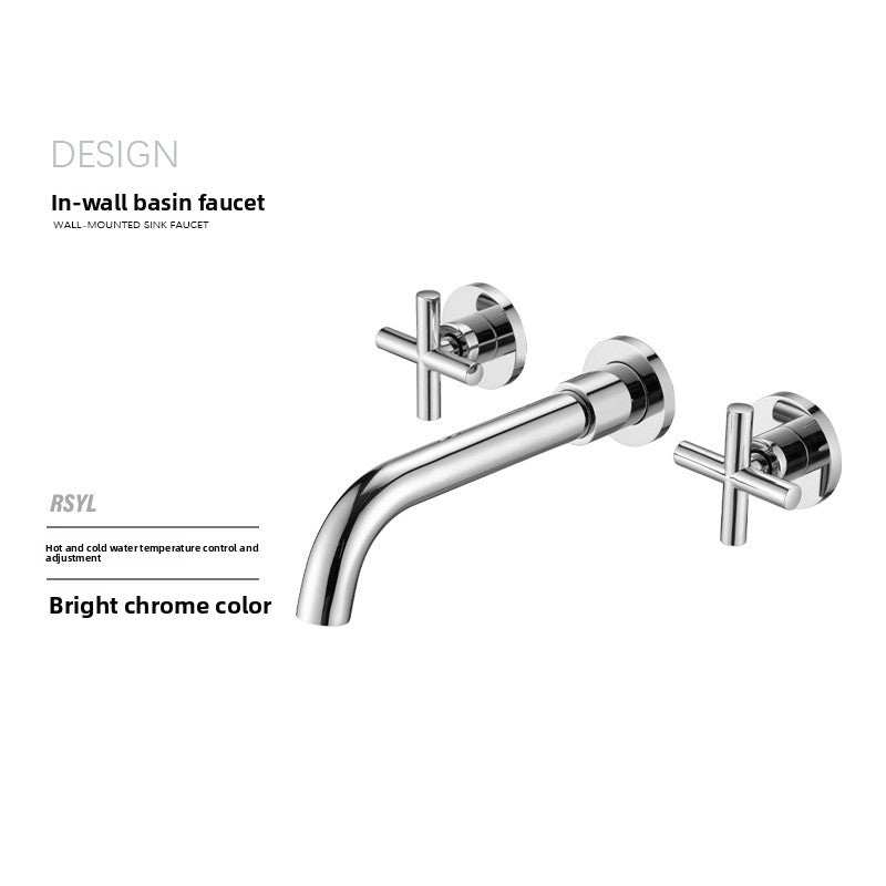 All-Copper Concealed Basin Mixer Tap Pre-Embedded Dual-Handle Wall-Mounted Three-Hole Faucet
