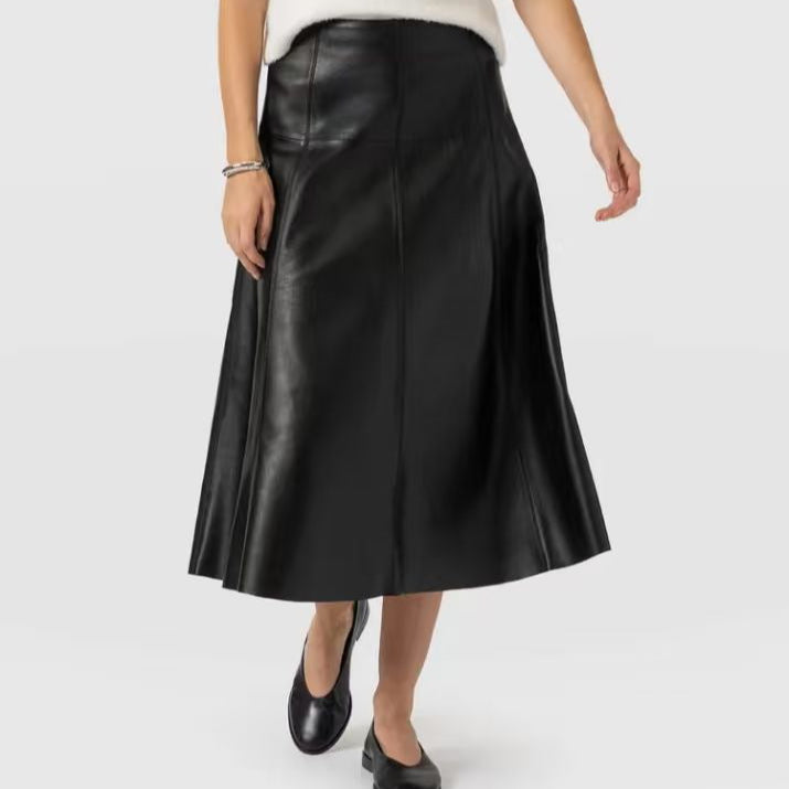 Womens High Waist A-Line Faux Leather Colorblock Mini Skirt