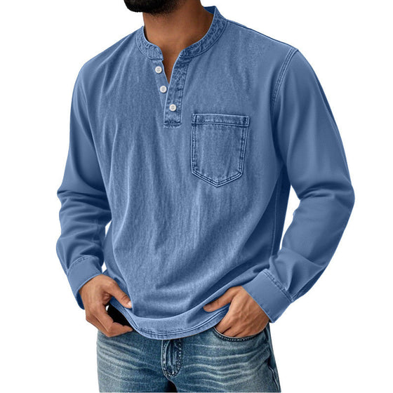 Printed three-button long-sleeved T-shirt