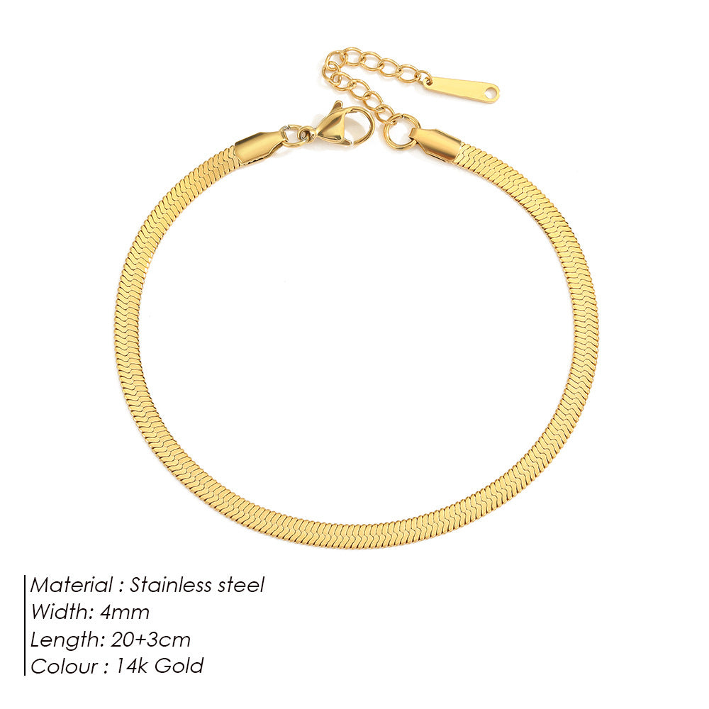 Women's Titanium Steel Snake Bone Chain Anklet Gold Silver Simple Adjustable Foot Jewelry