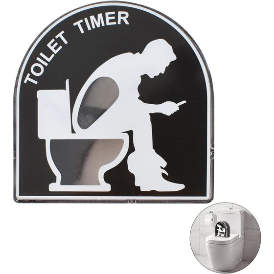 Black toilet hourglass timer with white man-on-toilet silhouette, front