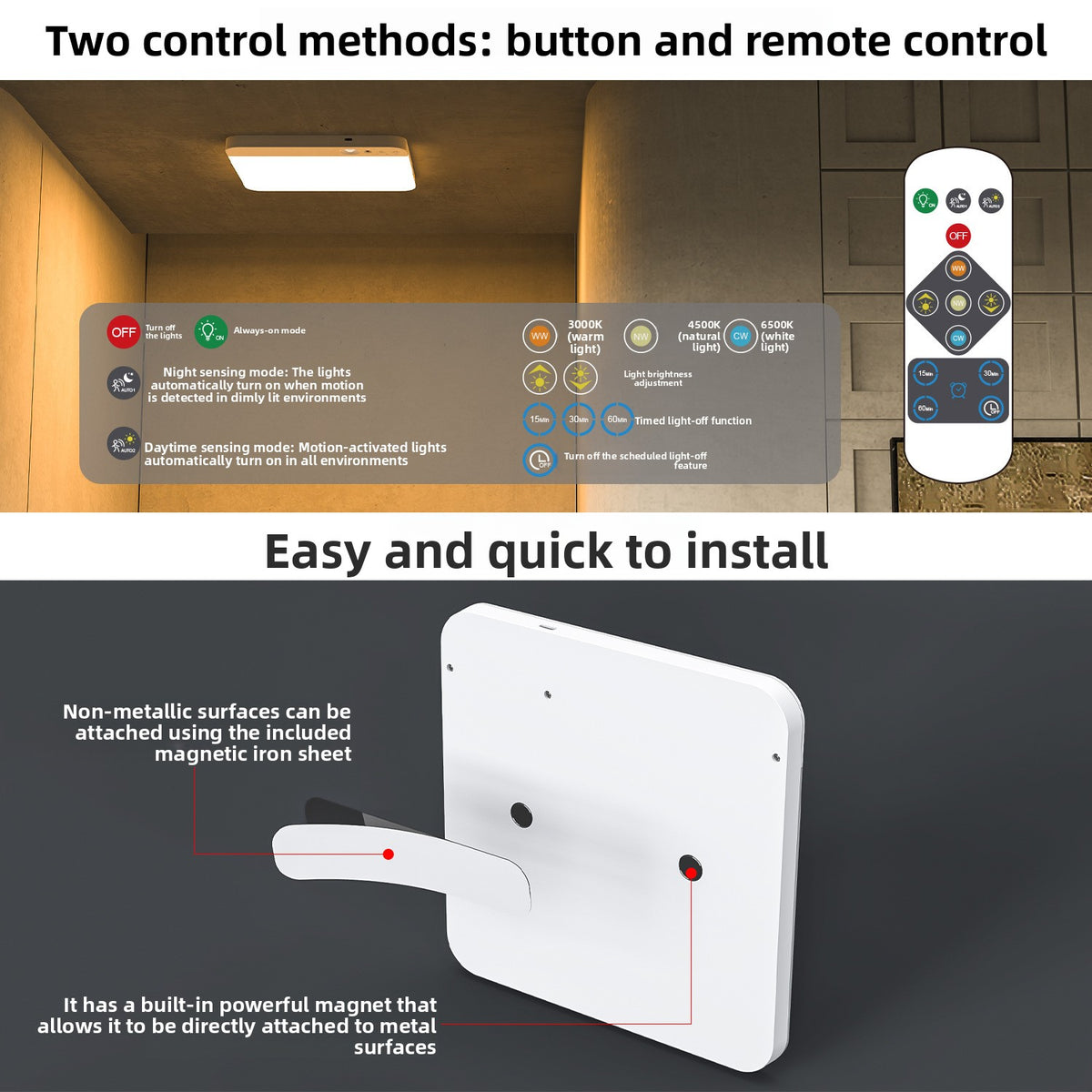 Rechargeable Magnetic Motion Sensor Ceiling Light
