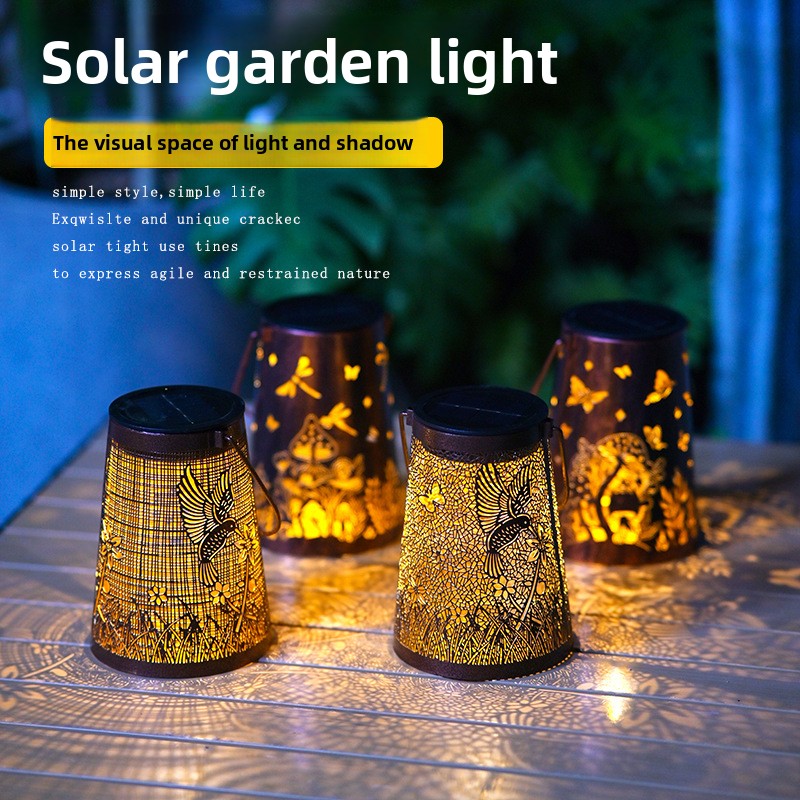 European garden wrought iron hollowed-out solar hanging lights Outdoor
