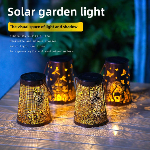 European garden wrought iron hollowed-out solar hanging lights Outdoor