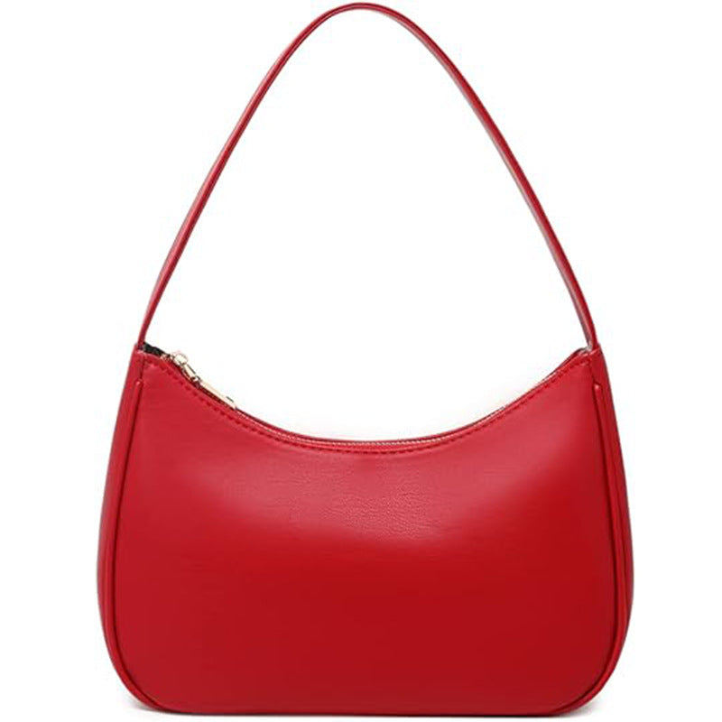 PU Leather Women's Underarm Bag Large Capacity Zipper Tote Handbag