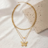 Layered Butterfly Heart Pendant Necklace