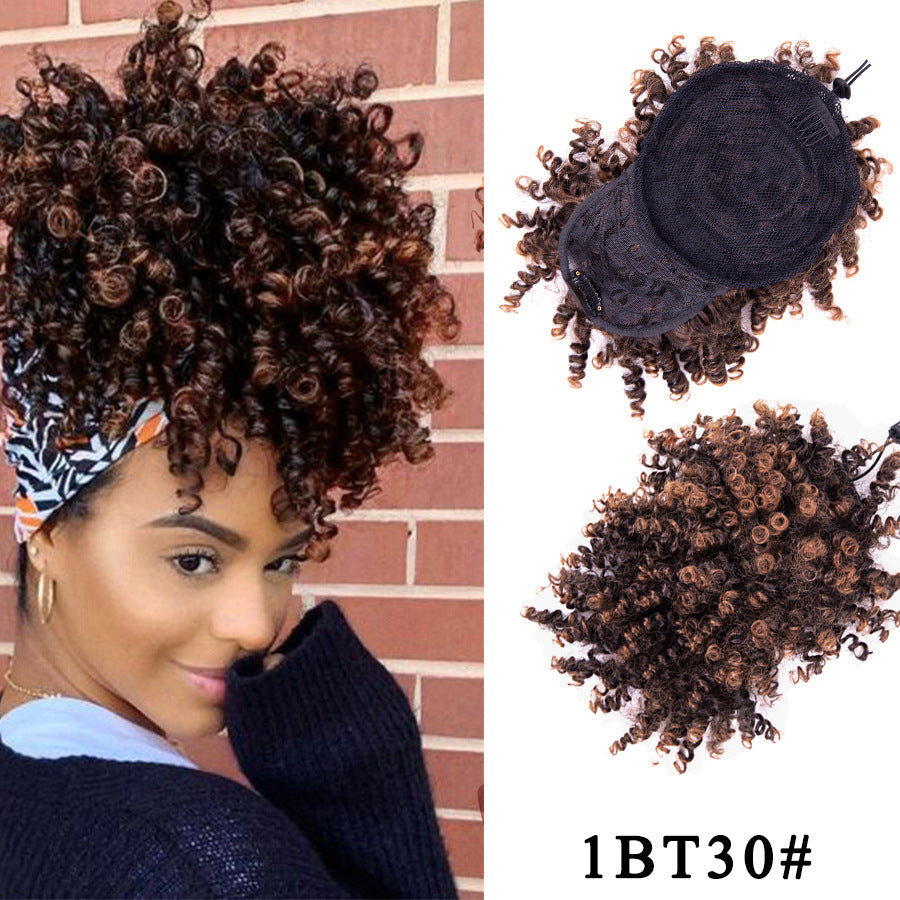 Short curly afro wig in 1BT30 off-black to auburn ombre