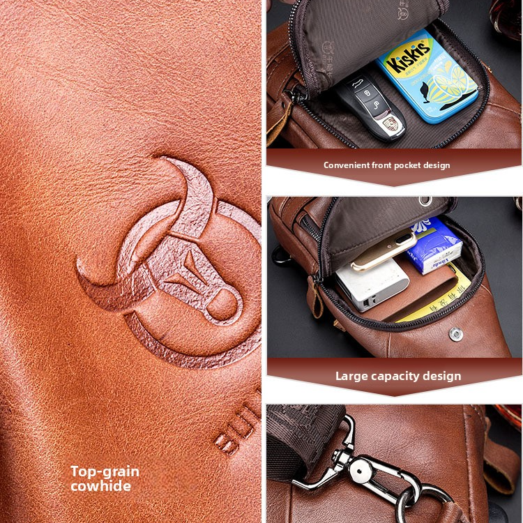 Mens Genuine Leather Crossbody Bag Outdoor Casual Chest Bag