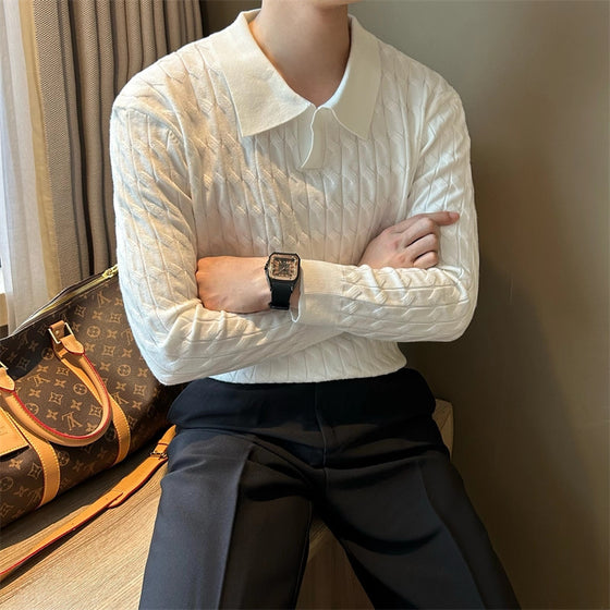 Mens Long Sleeve Polo Knit Sweater