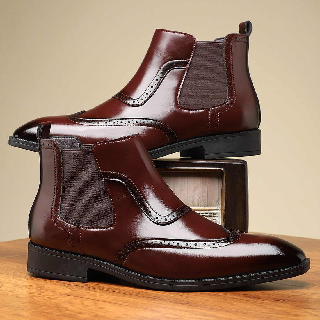 Men's PU Leather Slip-On Mid-Cut Martin Boots