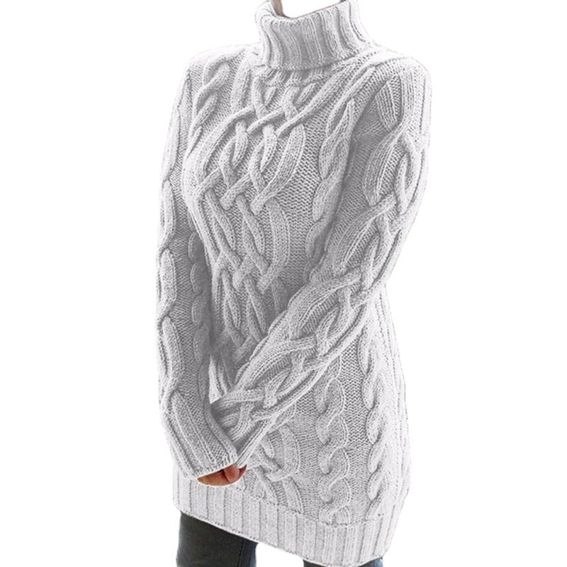 Womens Retro Cable Knit Turtleneck Sweater Dress