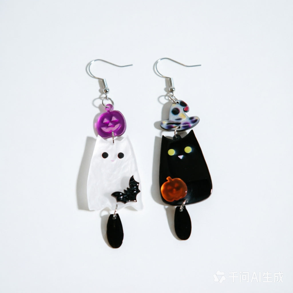 Halloween Acrylic Earrings Ghost Pumpkin Bat Design