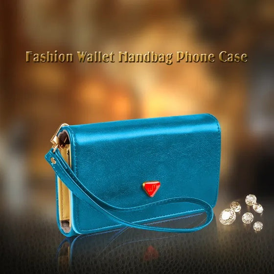 Blue wristlet wallet on a dark decorative background