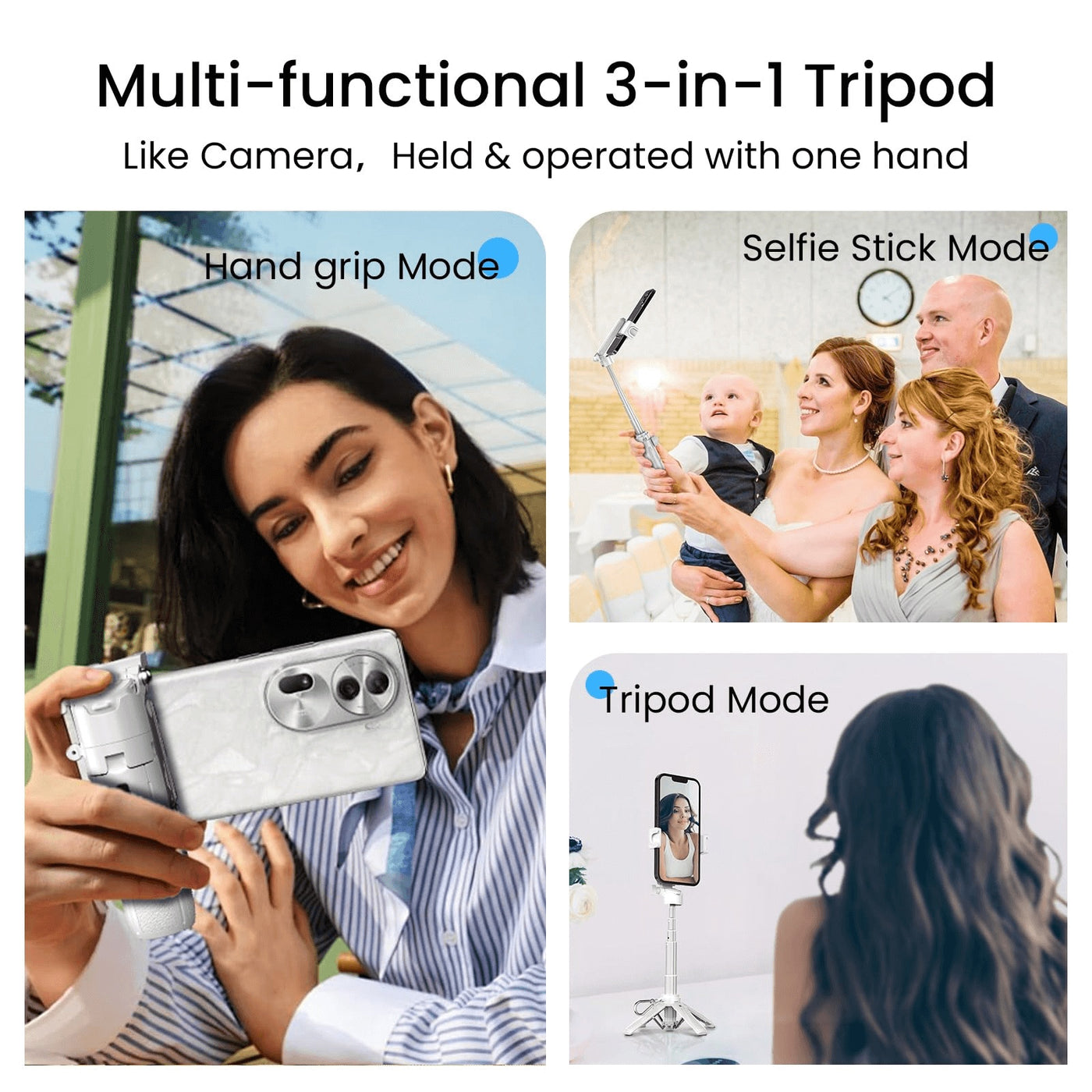 Selfie stick tripod freestanding with phone mounted