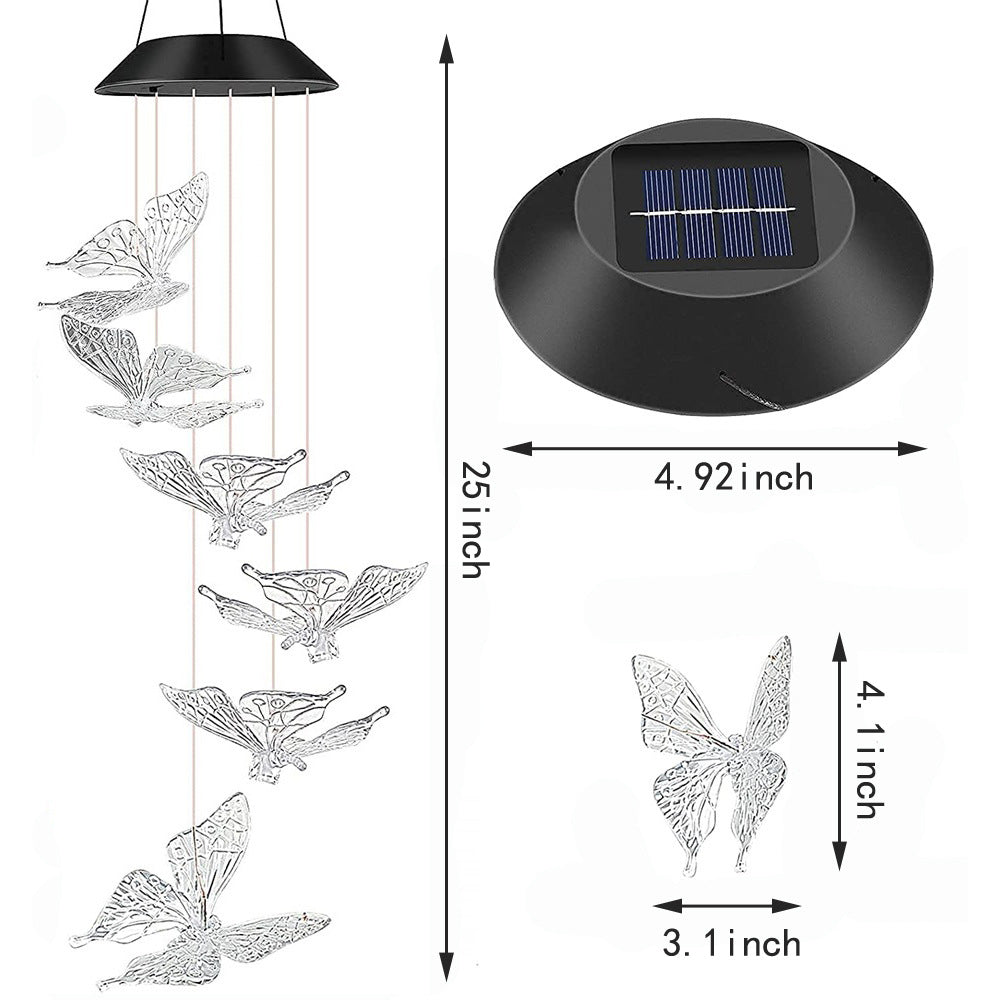 Solar Powered Butterfly Wind Chime Light with LED Illumination
