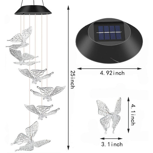 Solar Powered Butterfly Wind Chime Light with LED Illumination