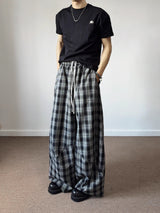 American Retro Loose Fit Plaid Trousers