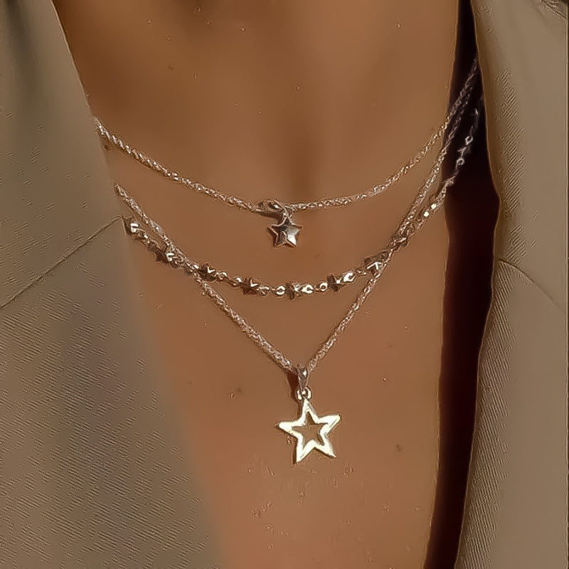 Women's Multi-Layered Star Pendant Alloy Necklace Vintage Clavicle Chain