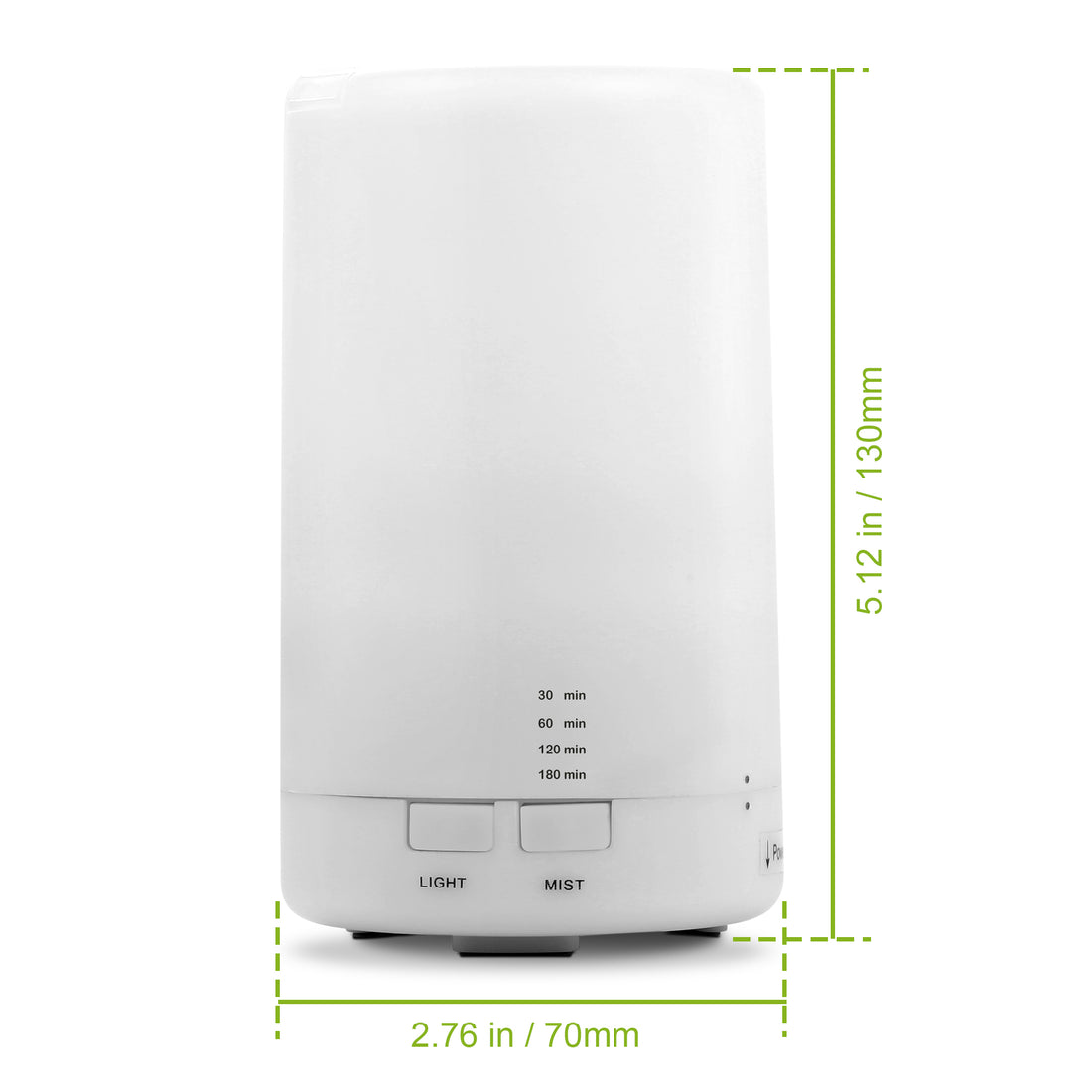 White mini humidifier with 7 x 13 cm dimensions