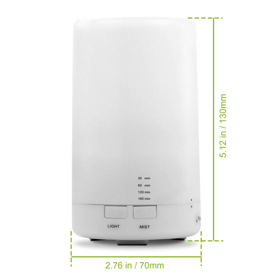White mini humidifier with 7 x 13 cm dimensions