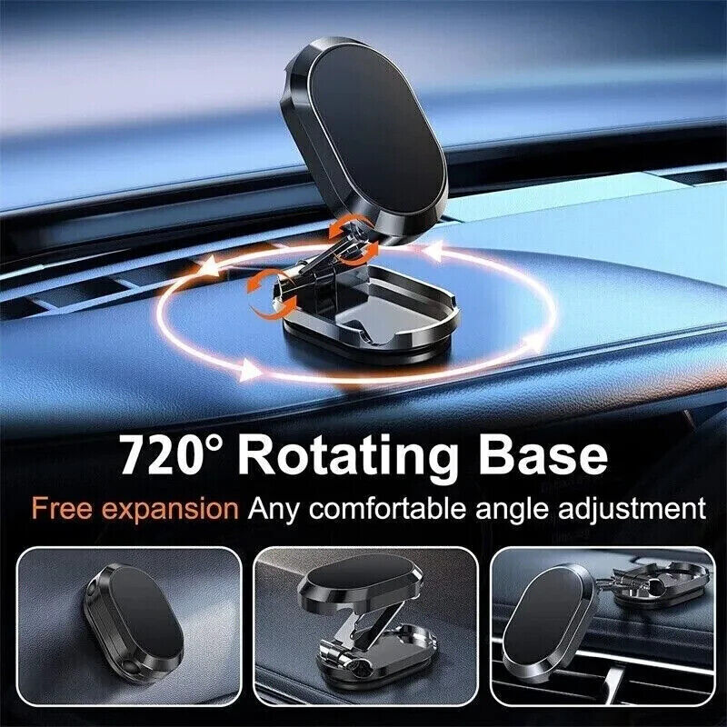 Magnetic dashboard phone holder mounted in car, front view