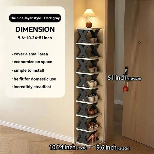 9-pair vertical shoe rack in an entryway